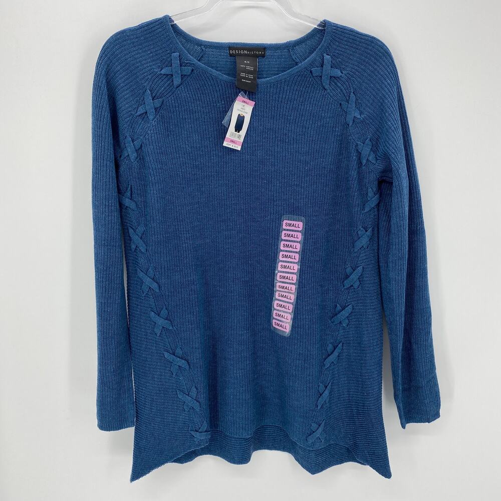 New DESIGN HISTORY Sweater Knit Vintage Blue Knit Long Sleeve Women's Small